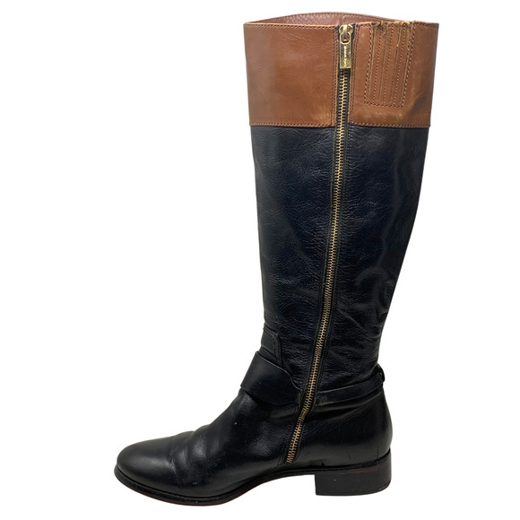 Michael Kors Leather Riding Equestrian Knee Boots AA13G Black & Tan Sz 10 READ - Picture 6 of 13
